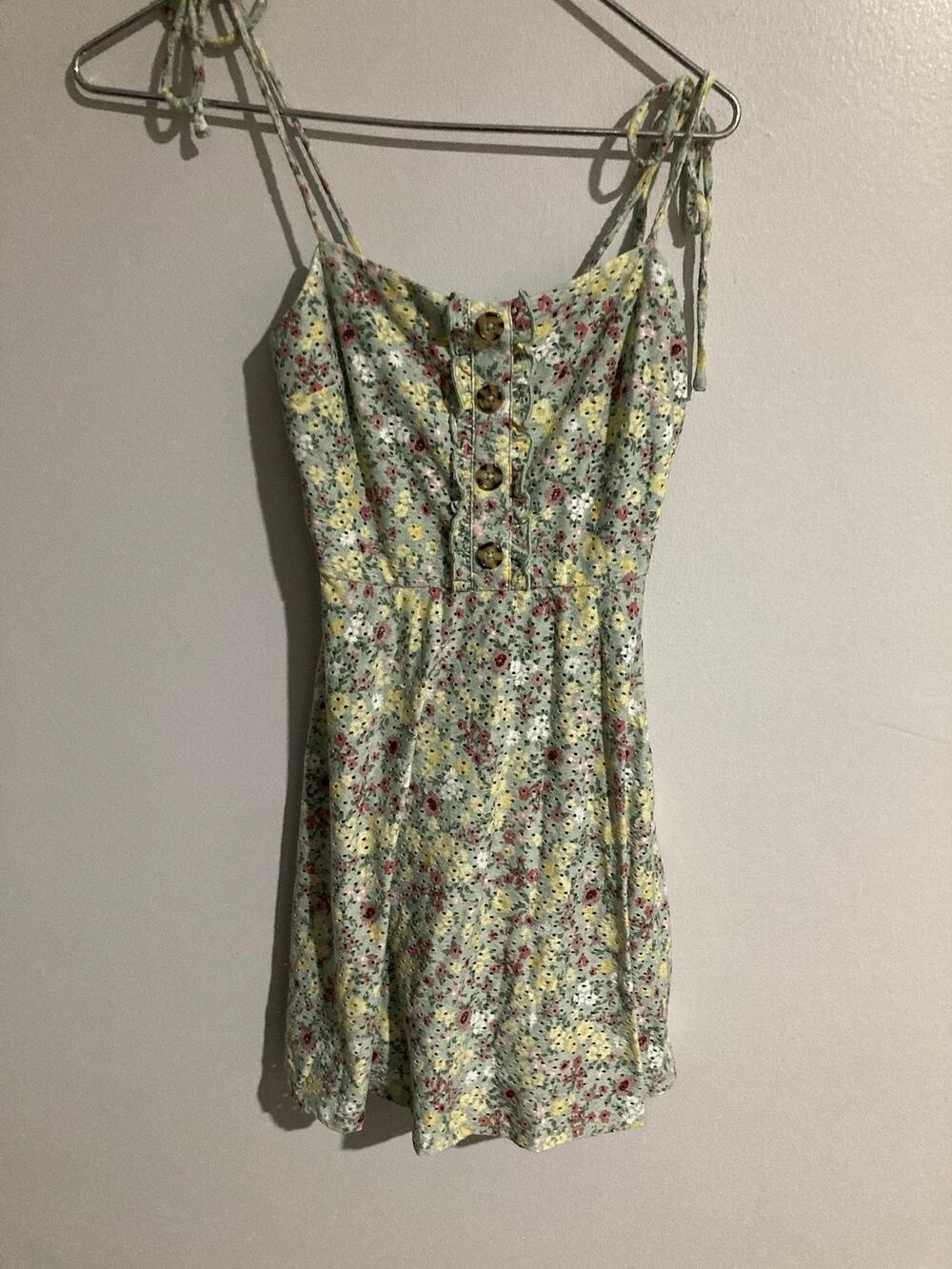 Speechless Dress Womens XS Green Floral Sundress Maxi Scoop Neck Button Front